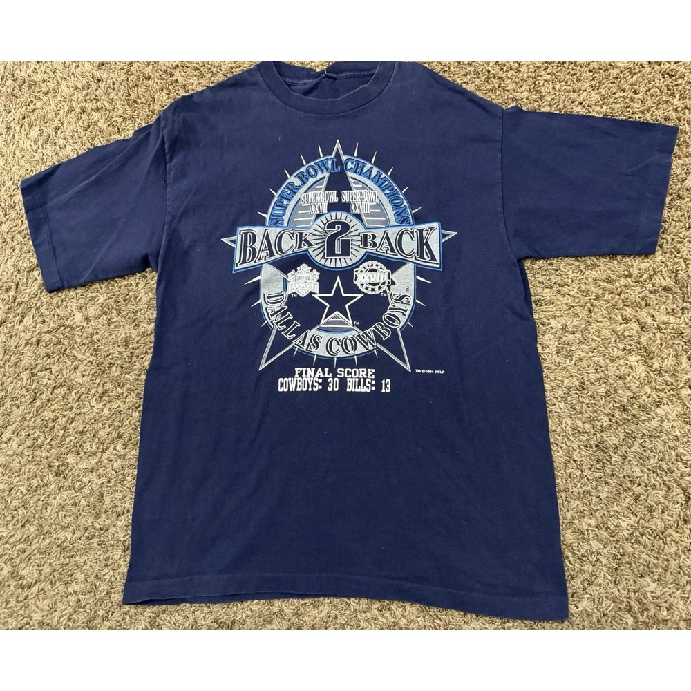 VTG 1994 Logo 7 Dallas Cowboys Back 2 Back Super Bowl Champion Shirt Size Large